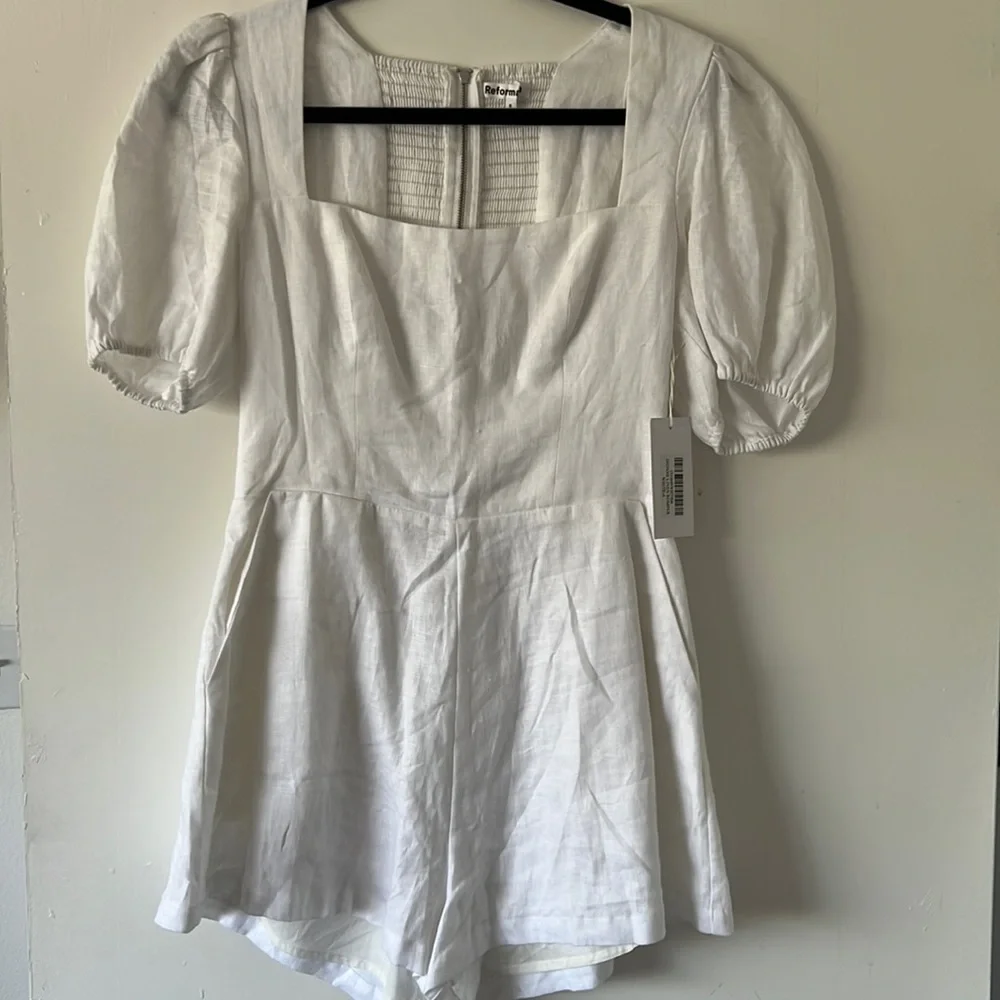 Reformation || Dionne White Linen Romper NWT - Picture 2 of 7